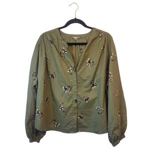 a.n.a Women's Olive Green Floral Boho Blouse Size 0X